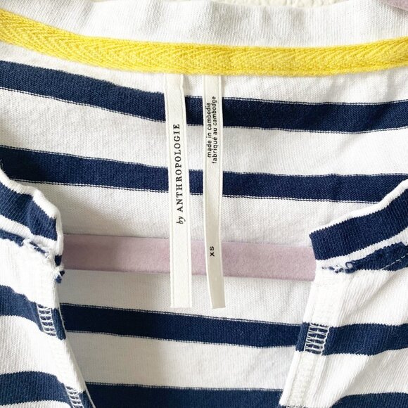 Anthropologie White Navy Blue Stripe V-Neck Tee XS - Picture 3 of 6